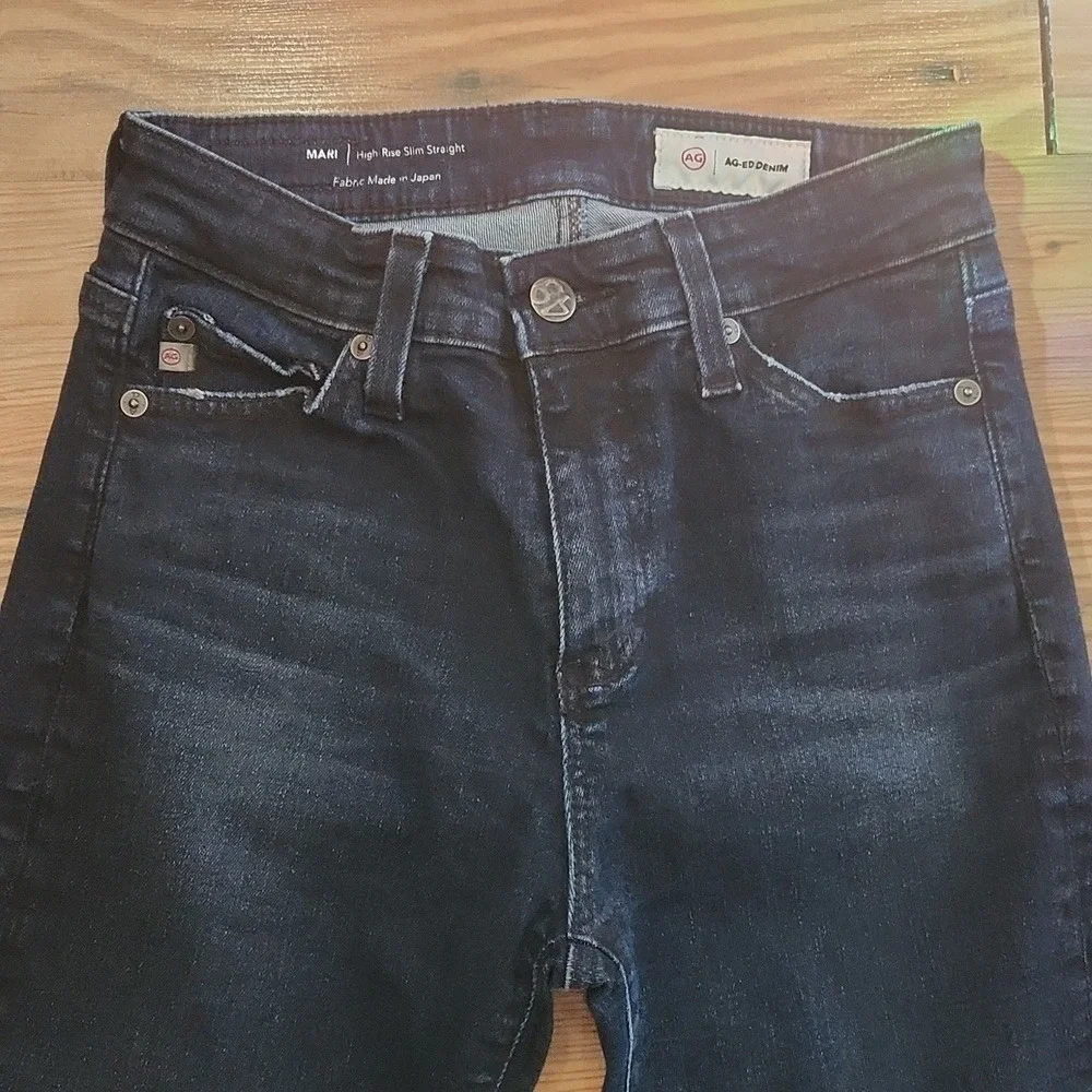 AG Jeans Anthropologie Mari Mid Rise Cigarette Stretch‎ Straight Raw Hem Size 24